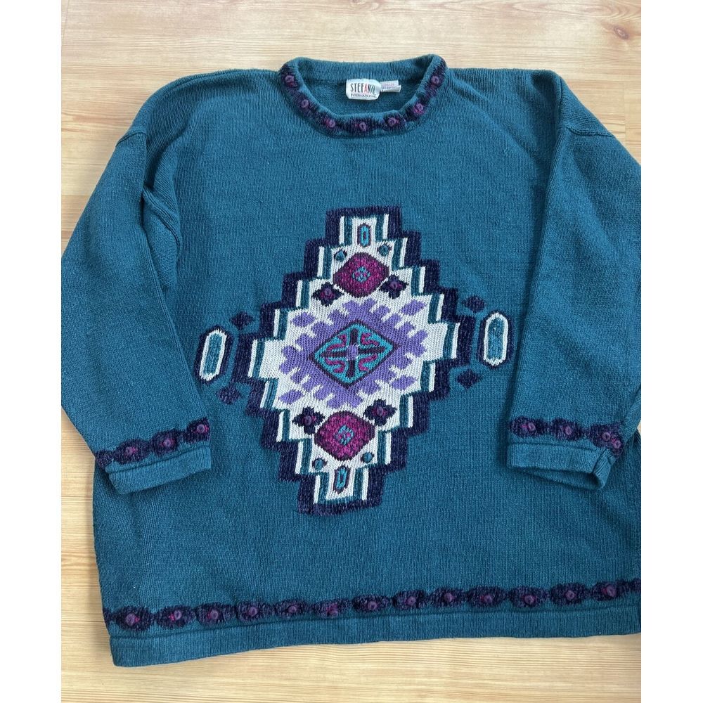 Stefano‎ International Geometric Shapes Art Vintage USA 80s 90s Sweater 26/28